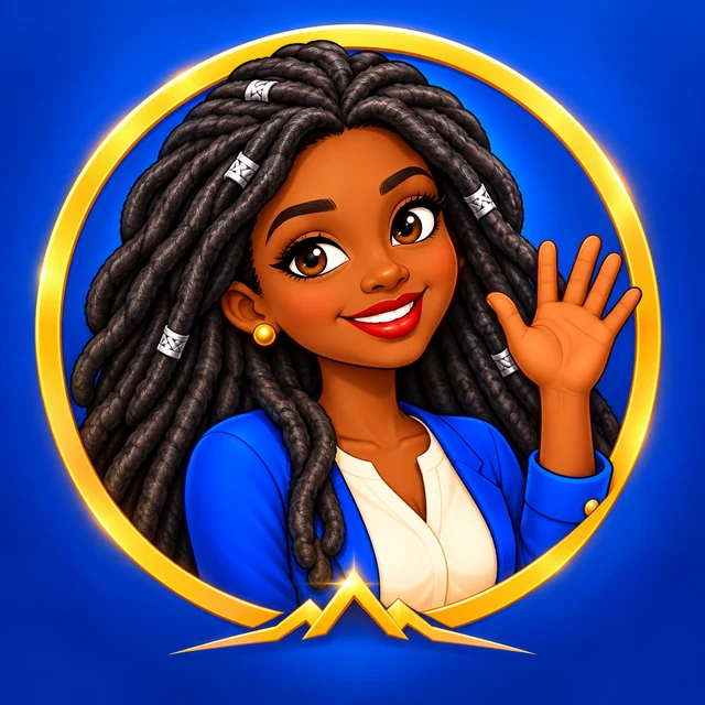 The Think-Top SEA practice app icon: Ms. Dumas waving inside a gold ring