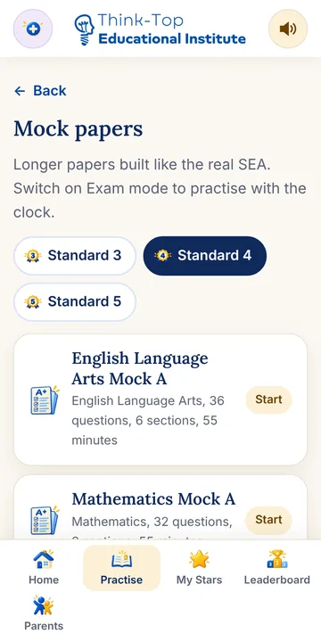 SEA practice app: Full-length mock papers