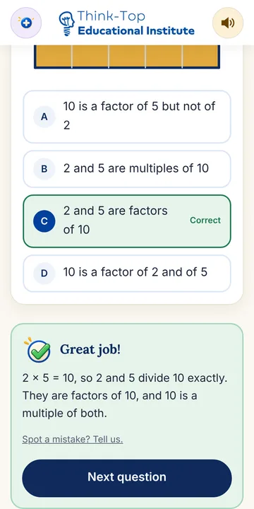 SEA practice app giving instant feedback on an answer