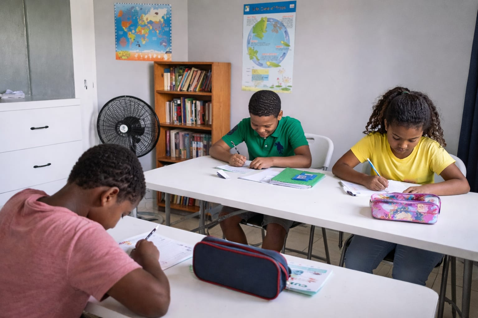 Small-group SEA class working on written exercises